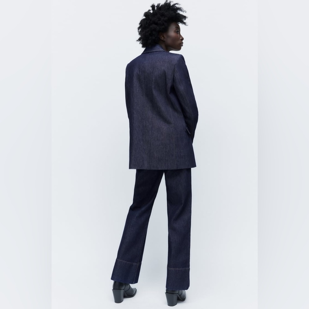 Zara Set - Golden Button Blazer Denim & High Rise Front Sean Z1975 Jeans - Picture 10 of 16